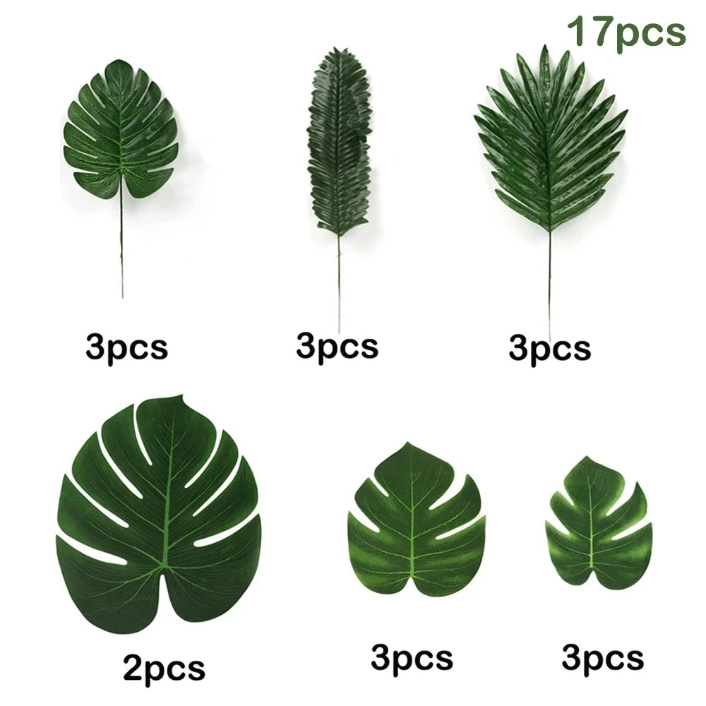 feuilles artificielles tropicales vert doré décoration moderne mariage anniversaire extérieur verte naturelle ludaua hawaïen