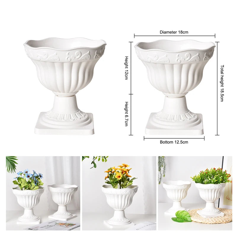 jardinière extérieure cache pot blanc rayures verticales motifs floraux classique diamètre 18cm hauteur 12cm