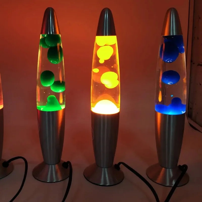 lampe lave verte jaune bleu rouge gouttes lave liquide base solide veilleuse led chambre