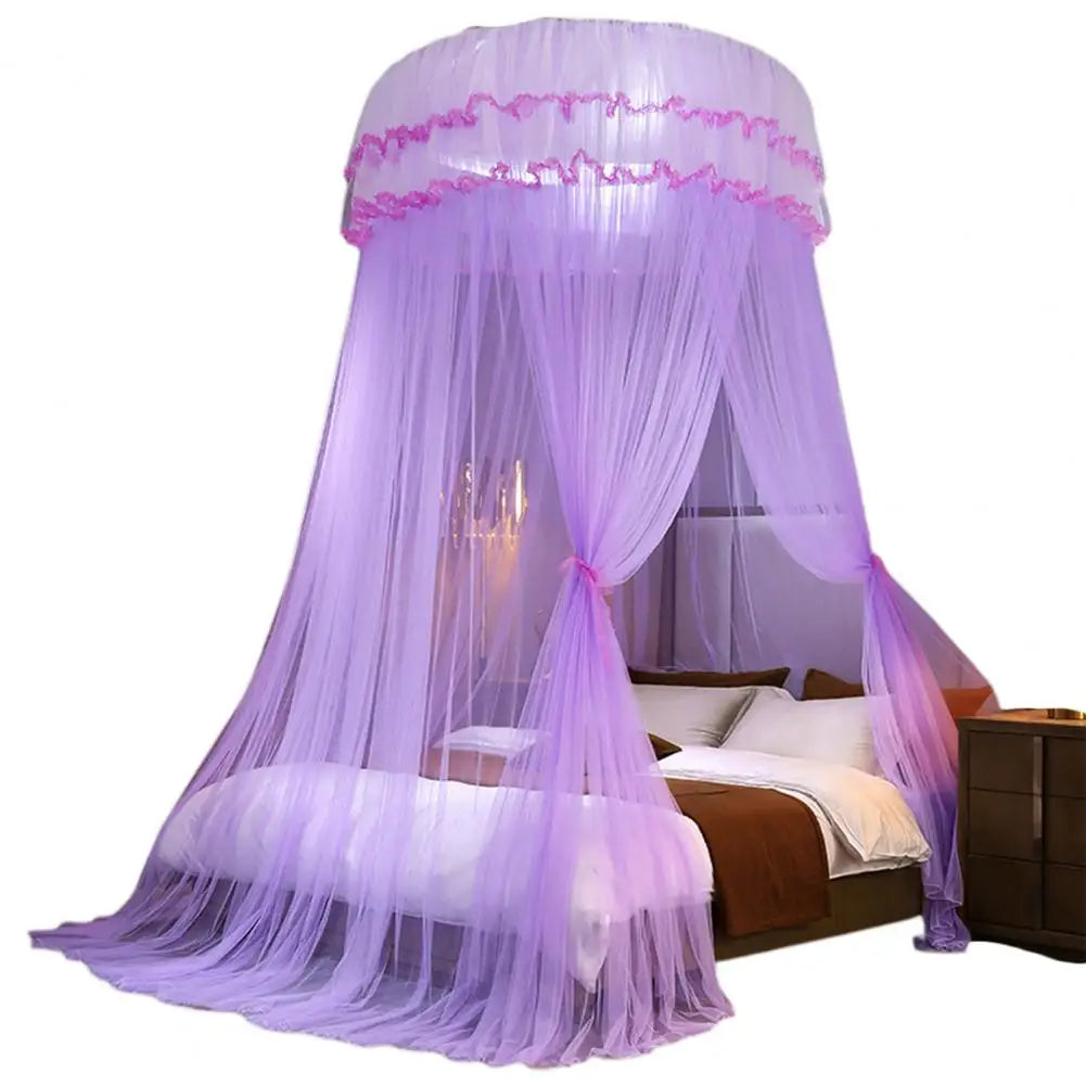 rideau lit enfant unisexe polyester coton rose vert blanc bleu violet translucide franges décoratives