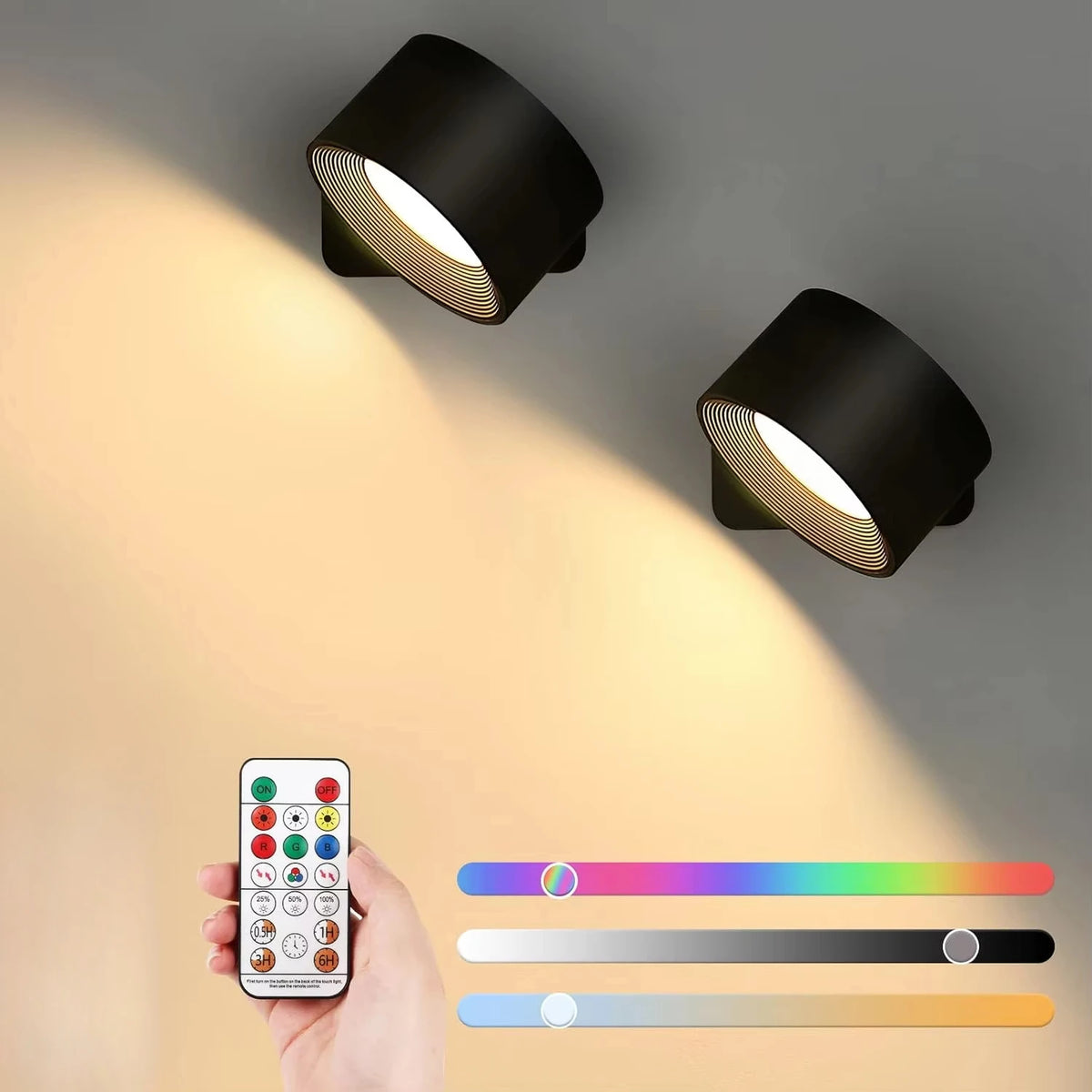 lampe murale rechargeable led rotation 360 moderne noir blanc télécommande