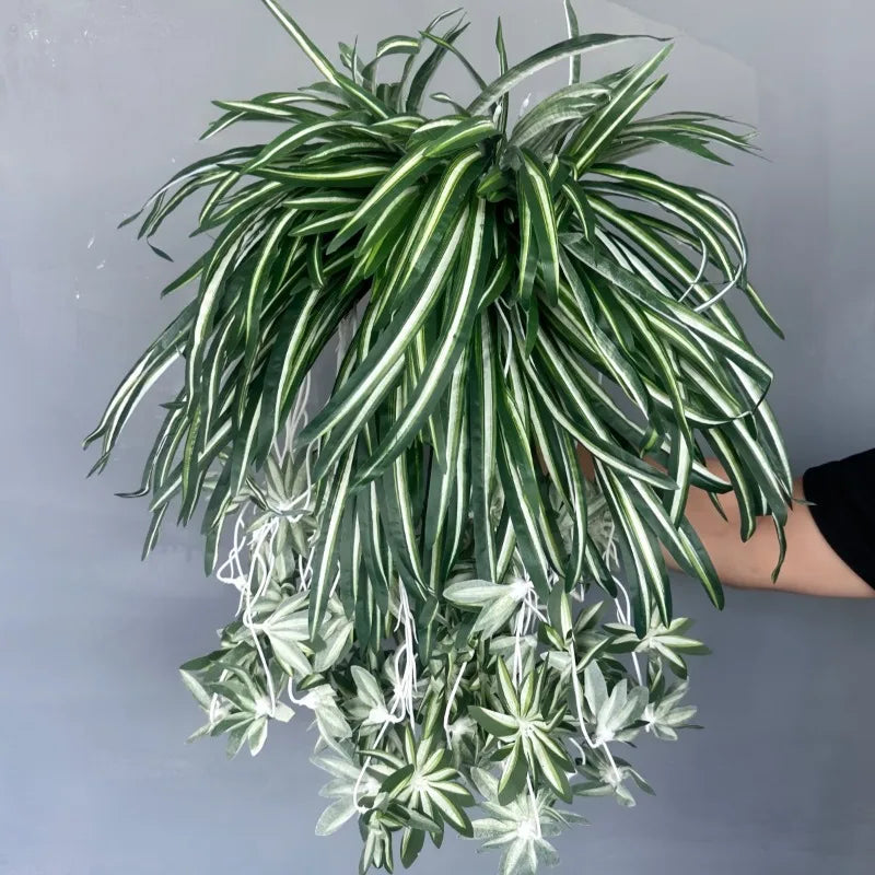 plantes artificielles vertes pots ceramique decoratives feuilles rayees intérieur decoration maison six pieces