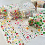 rubans autocollants transparents multicolores étoiles notes musicales cercles coeurs enfantins