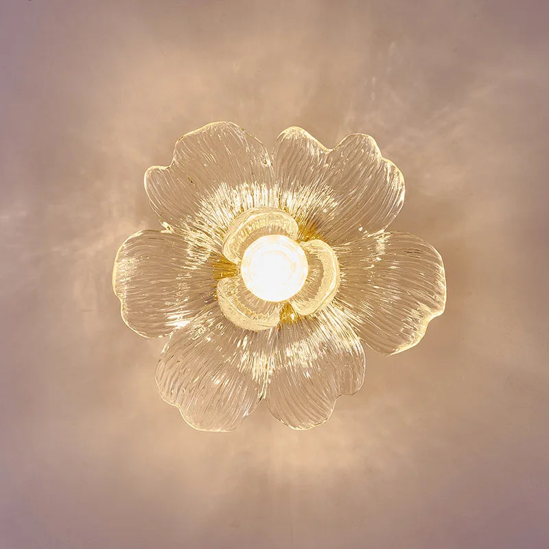 plafonnier moderne doré transparent fleur relief éclairage chambre salle manger artisanal led