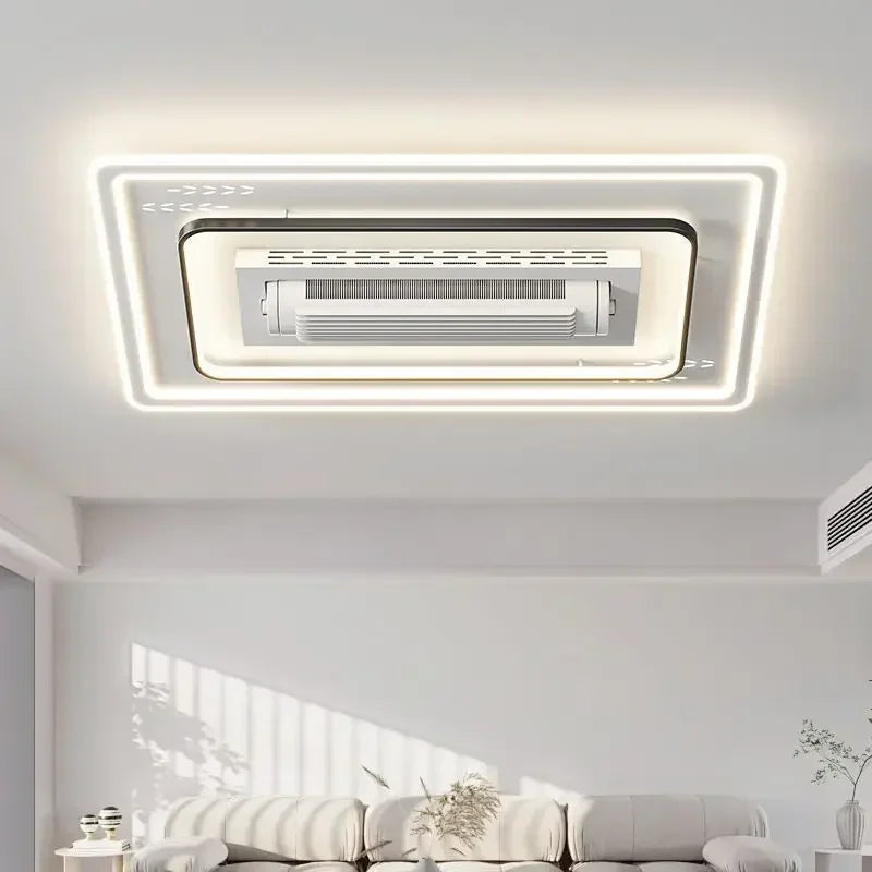 ventilateur luminaire moderne blanc grille ventilation télécommande led minimaliste
