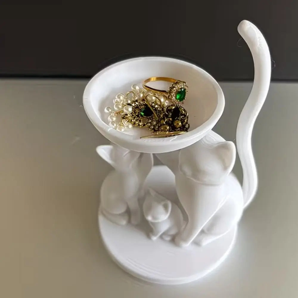 plateau rangement bijoux forme chat blanc noir lisse moderne imprimé 3D decoratif animaux