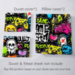 housse couette motif graffiti gamer noir vert jaune rose orange
