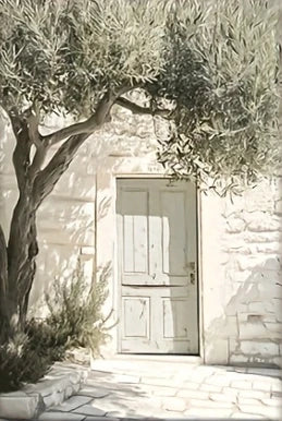 toile d'art classique olivier paysage rural fleurs chambre cuisine couloir décoration mur blanc gris