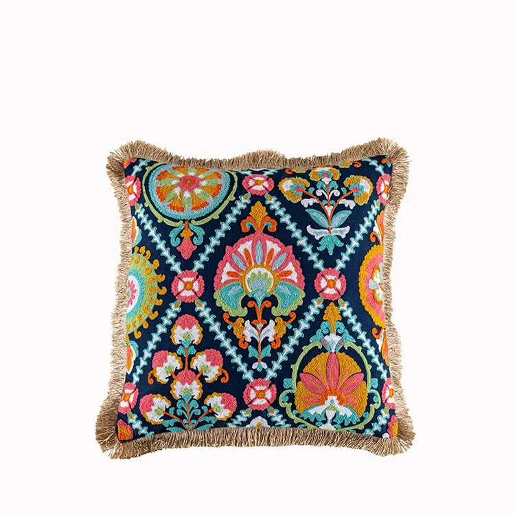 housse coussin brodée boho chic motif floral géométrique polyester 30x60cm decoration maison