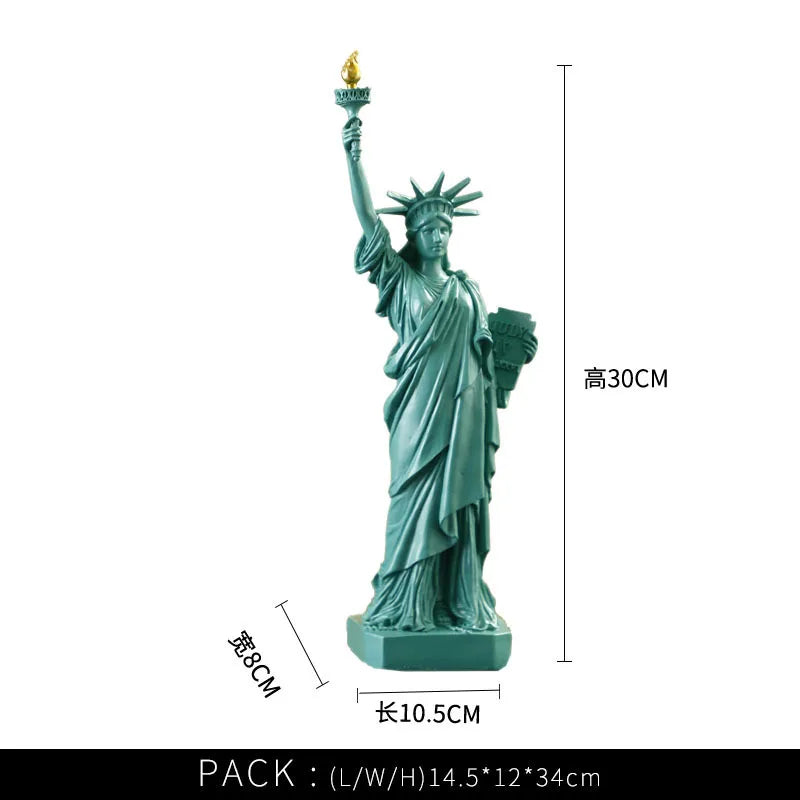 statuette statue liberté résine miniature vert turquois blanc bronze doré base inscription york usa