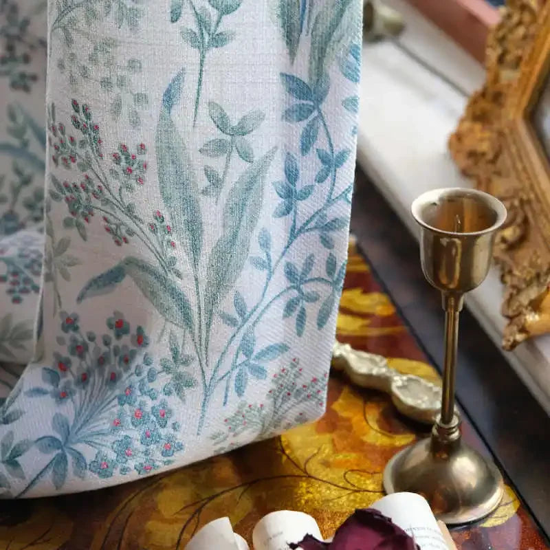 rideau fenêtre polyester motifs fleurs feuilles classique blanc vert bleu rouge translucent intégré salon