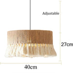 lampe suspendue moderne bohème tissu tressé franges blanches 40cm beige blanc