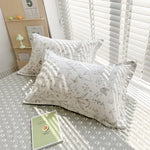 ensemble literie coton fleurs papillons blanc gris vert clair classique romantique doux confortable