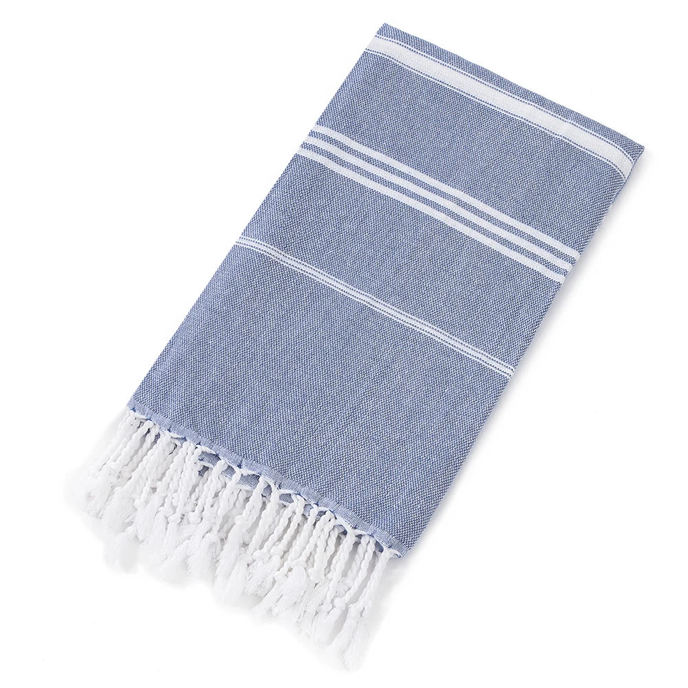 serviette bain coton rose rayures moderne grande taille franges séchage rapide bleu clair