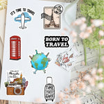 sticker voyage multicolore transparent adhésif illustration vectorielle globe caméra carte billet avion adultes adolescents