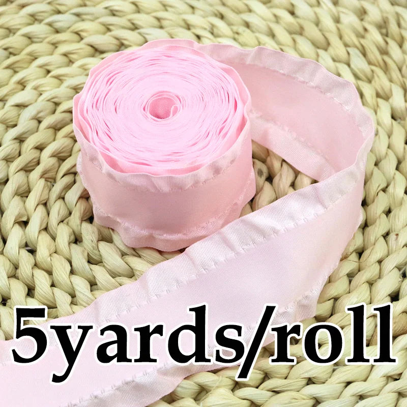ruban satin rose clair bord frangé yards élégant déco opacité double face