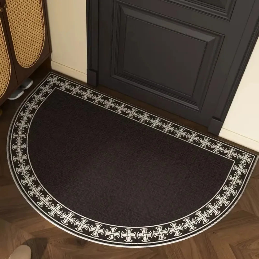 tapis sol demi circulaire noir blanc motif géométrique intérieur extérieur antidérapant polyester classique élégant