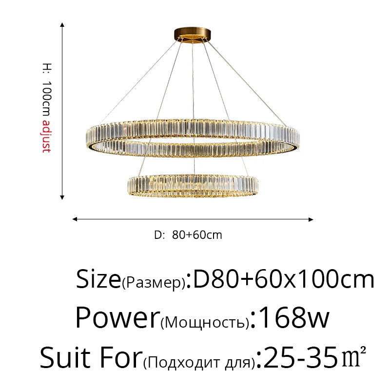 suspension lumineuse moderne or transparent cristaux led télécommande élégante salon chambre