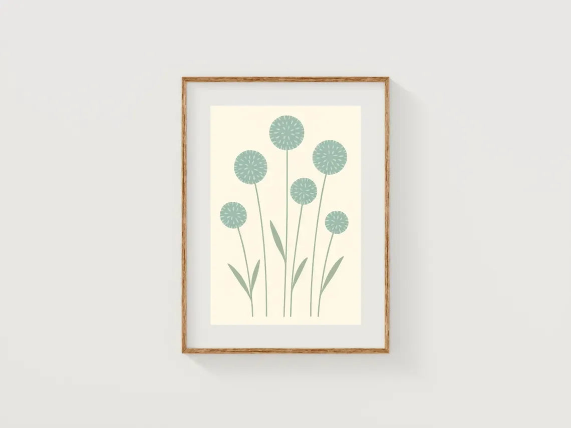 Art floral doux pissenlit vert sauge chambre