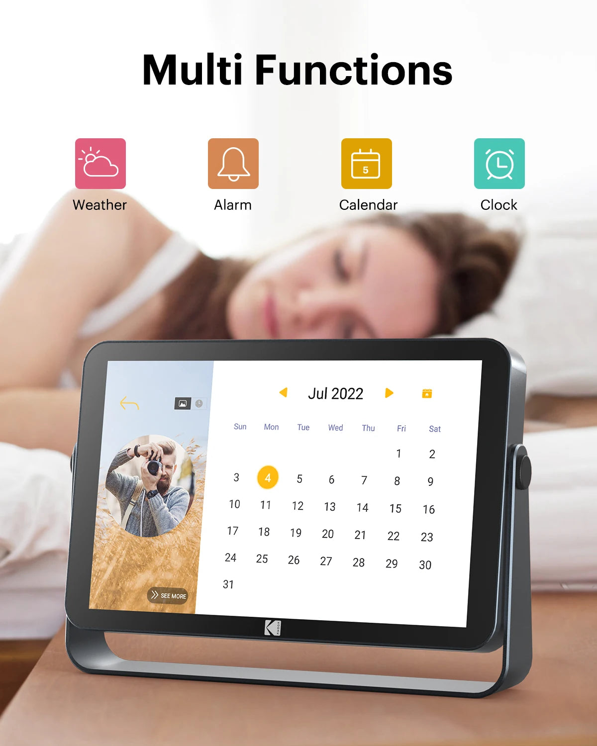 Cadre photo numérique avec écran tactile et menu