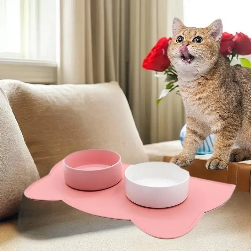 tapis d'alimentation silicone antidérapant chien chat bols nourriture eau motif rayures moderne