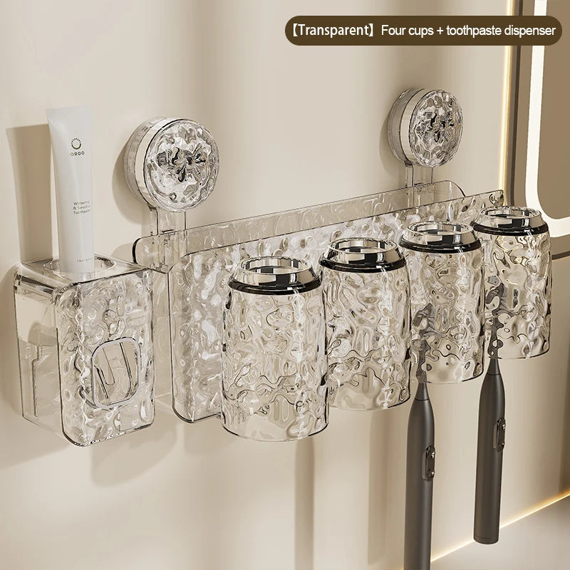 porte brosses dents gobelets transparent moderne texturé fixation suction salle bain