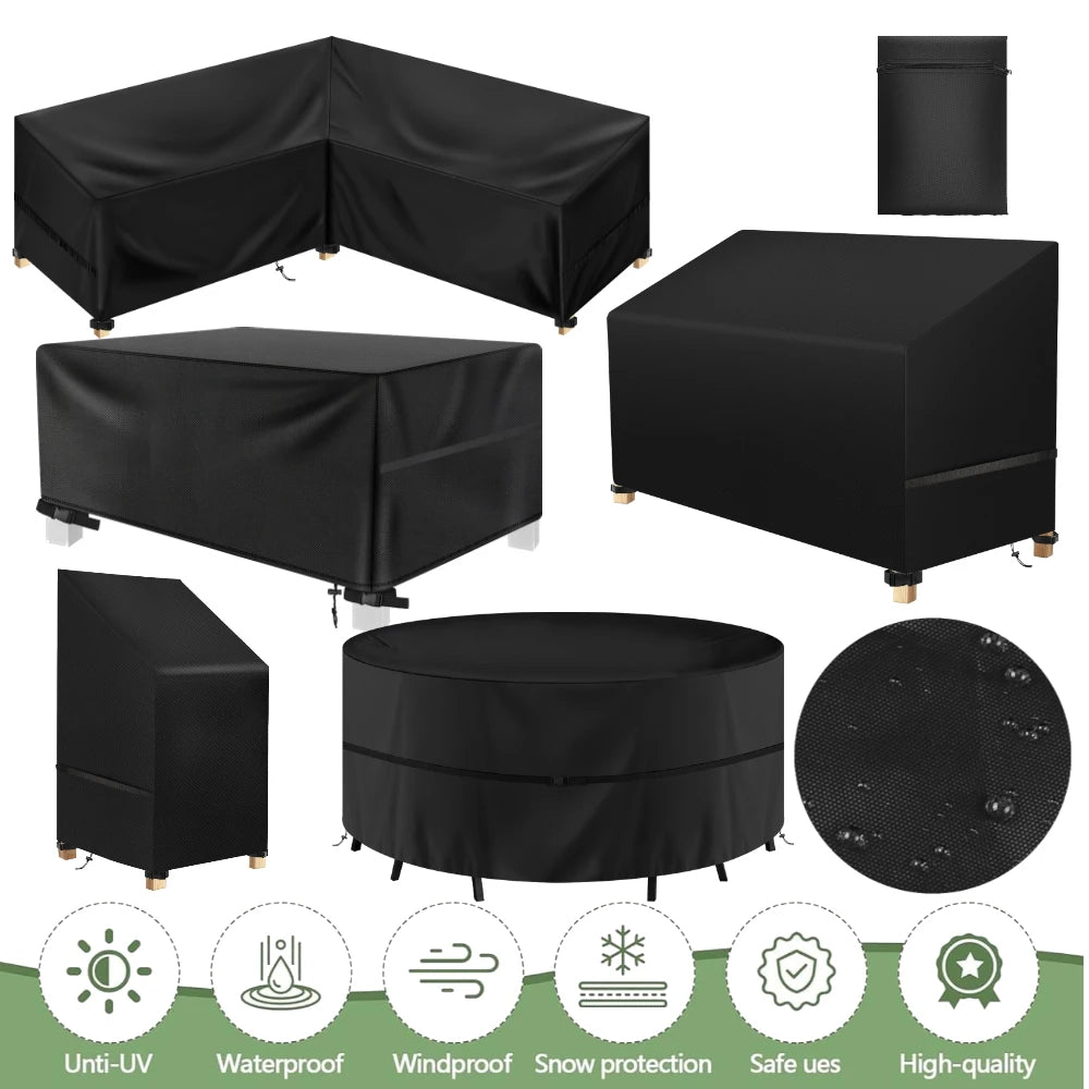 housse meubles extérieurs polyester imperméable noire moderne élastiques ajustables rectangle lshape rond