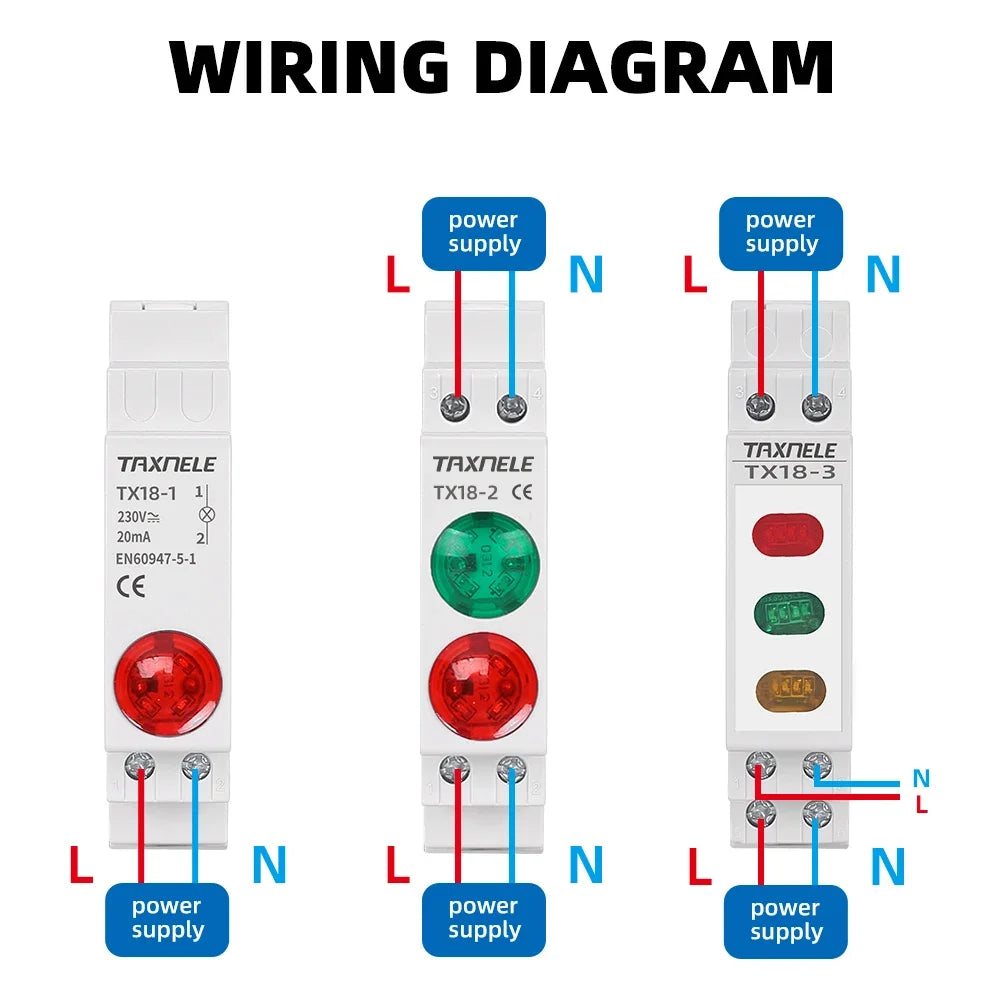 Rail LED Indicateur Blanc Vert Bleu Rouge Câble G6MM Plaque Fixation Moderne Fonctionnel