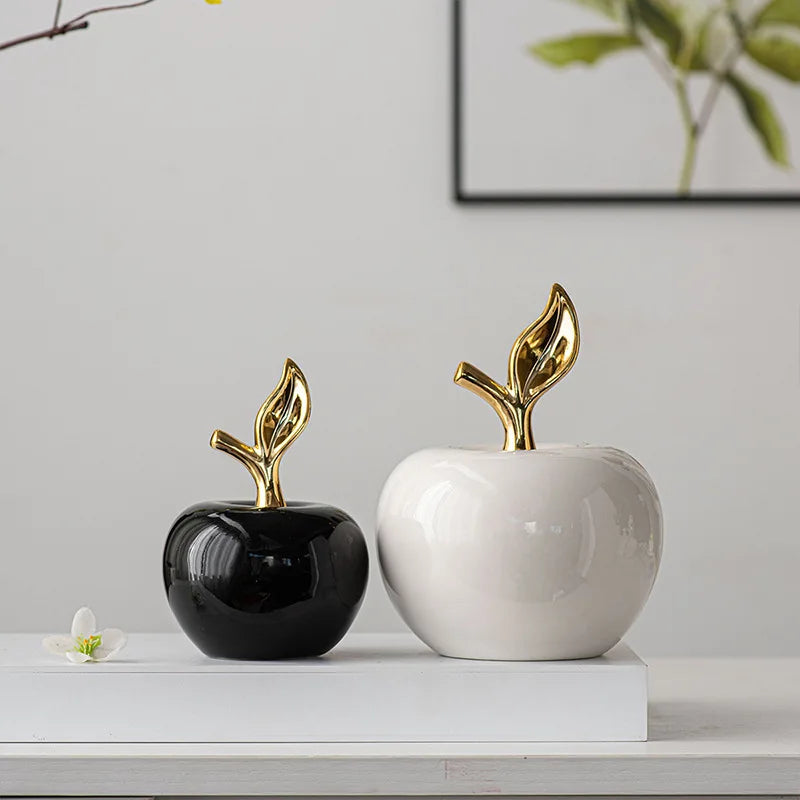 pommes décoratives céramique blanc noir feuilles dorées moderne minimaliste accessorisessDecoration maison cadeaux vacances