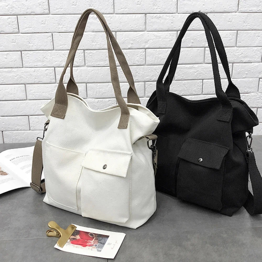 sac bandoulière toile unisexe polyester doux solide blanc noir poche avant cross body