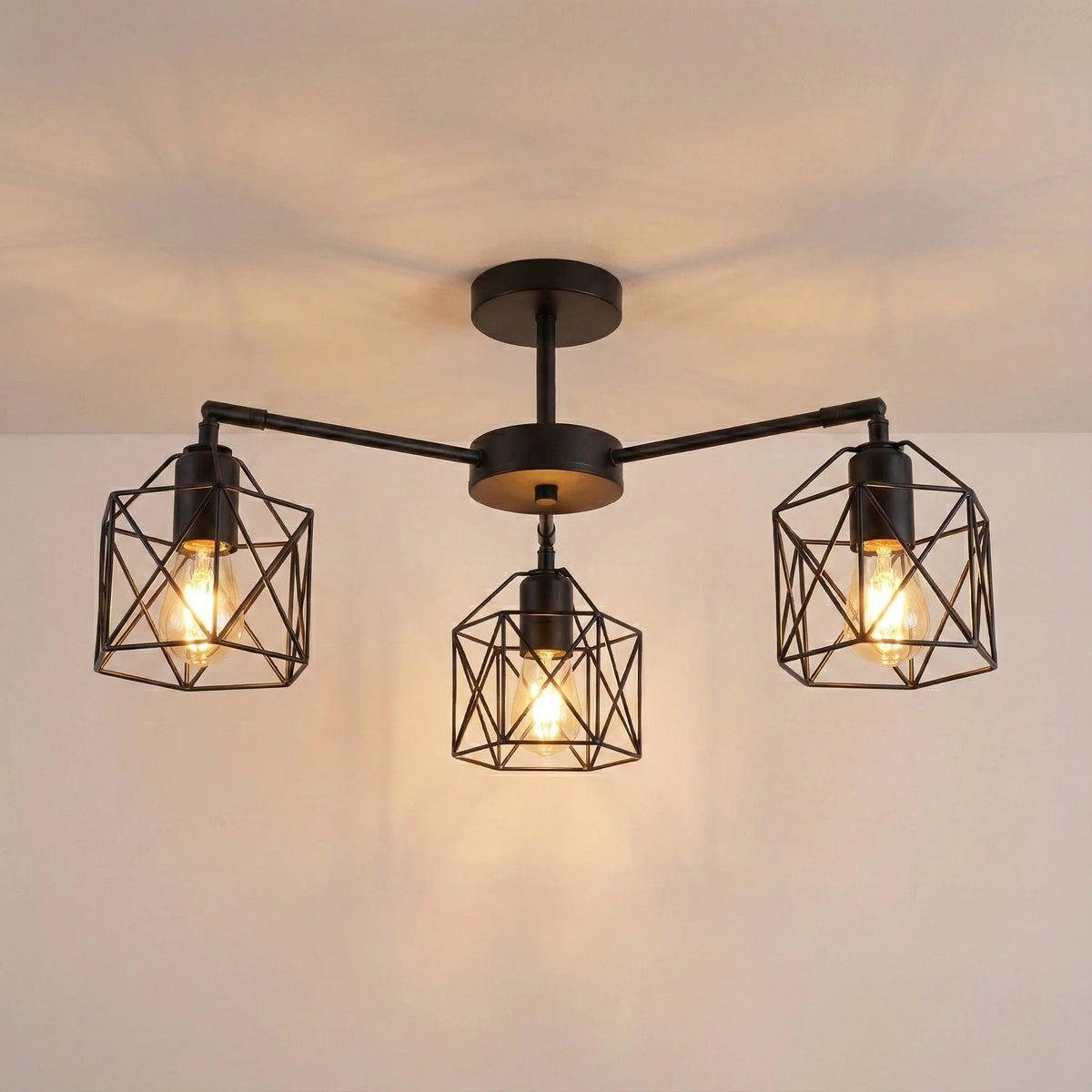 plafonnier industriel noir grille géométrique opacité suspension salon chambre vintage