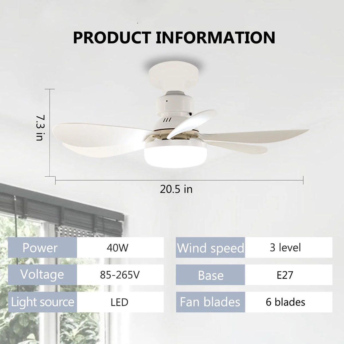 ventilateur blanc moderne 40w led télécommande 52cm grille lumineuse chambre cuisine garage