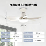 ventilateur blanc moderne 40w led télécommande 52cm grille lumineuse chambre cuisine garage