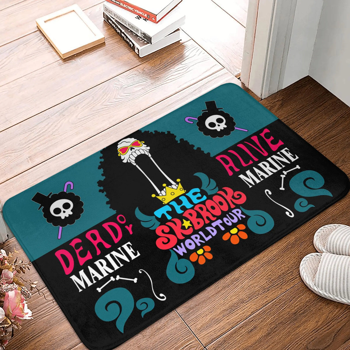 tapis sol antidérapant one piece zoro épées croisées moderne vert noir blanc