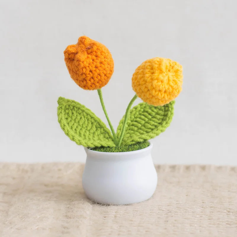 décoration maison tricotées artificielles fleurs orange jaune blanc rose violet vert
