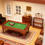 billard miniature bois classique tapis vert billes queue support accessoires maison poupées 12