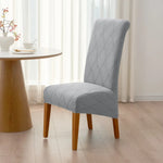 housse chaise extensible grise rayures diagonales élastique moderne salle manger maison