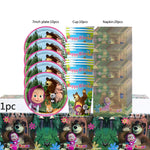 ensemble vaisselle jetable masha ours assiettes gobelets serviettes anniversaire enfant cartoon