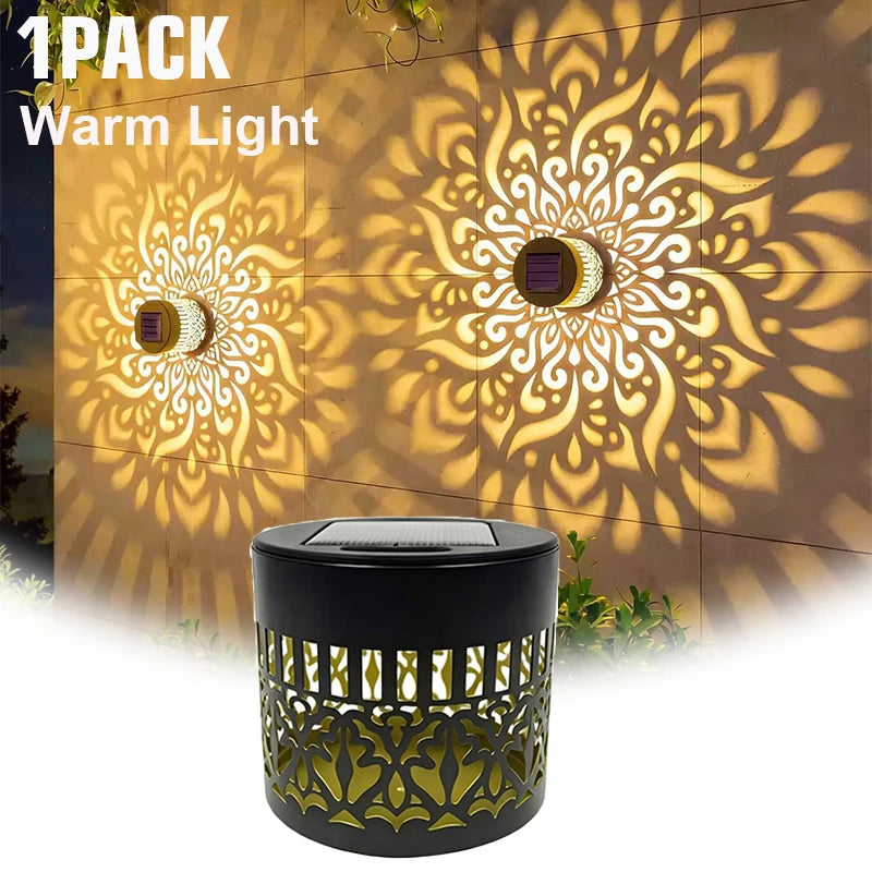 lampe solaire led moderne noire dorée motif floral ajouré étanche