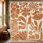 rideau douche moderne fleurs stylisées beige marron opaque polyester 180x200cm decoration bain