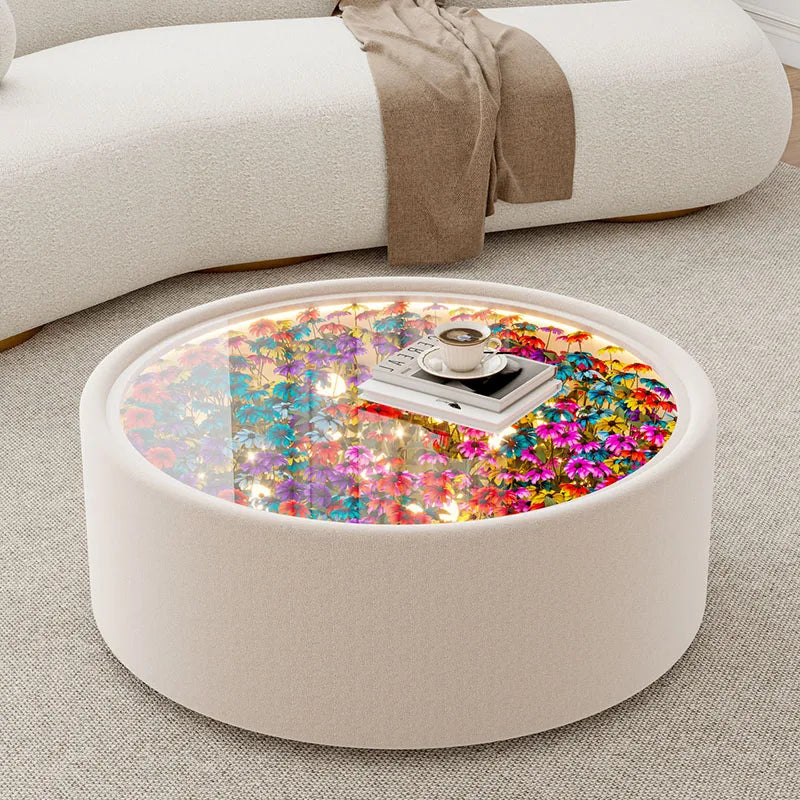 table basse moderne verre transparent motif floral couleur beige table salon contemporaineDecorationMinimalisteFlorale