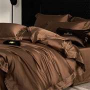 Parure de lit brodée marron luxe 4 pièces en coton Lyocell 1000TC pour chambre