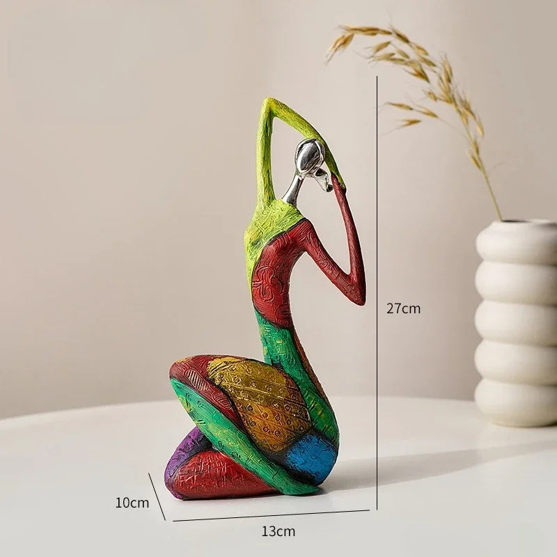 figurine décorative résine abstraite moderne rouge vert bleu Jaune Violet argenté geometrique 27cm hauteur