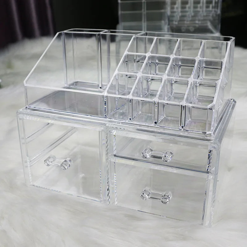 organisateur bijoux boîte transparente moderne poignées plastique grande taille cosmétiques maquillage soins peau