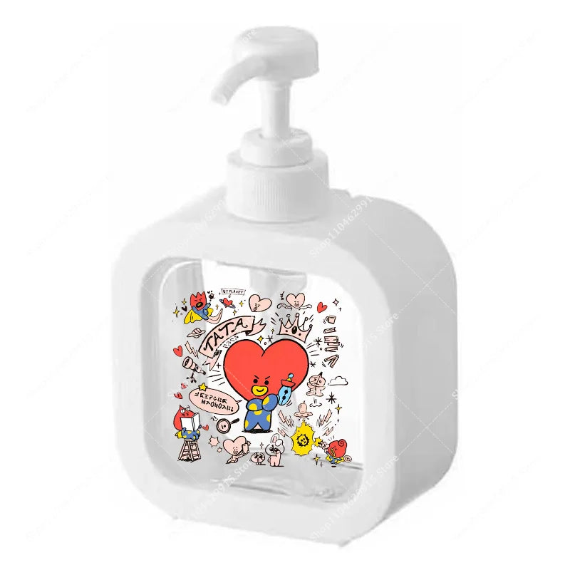 distributeur savon liquide pompe plastique rose transparent personnage animé mignon bouteille shampoing mains cadeau