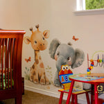 sticker mural animal girafe éléphant papillon feuille enfant chambre décoration intérieure imperméable autocollant