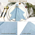 serviette lin bleu clair classique anneau métallique ruban coton fleur herbe séchée table mariage