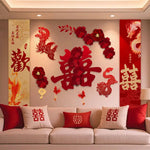 décoration murale mariage rouge traditionnelle chinoise dragons phénix motifs floraux