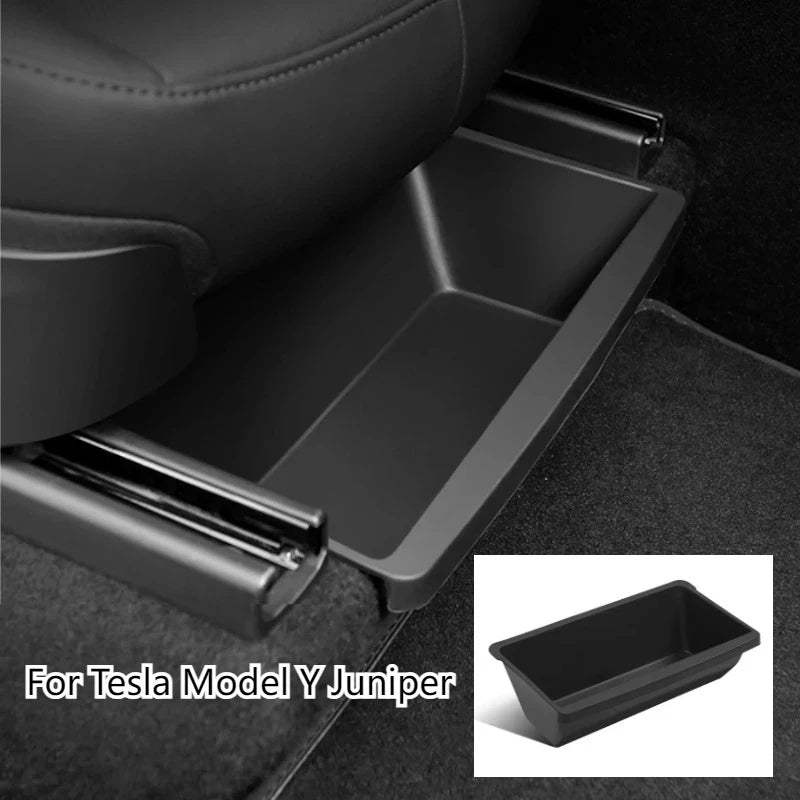 rangement sous siège voiture boîte rangement tpe noir minimaliste utilitaire fixe rails métalliques
