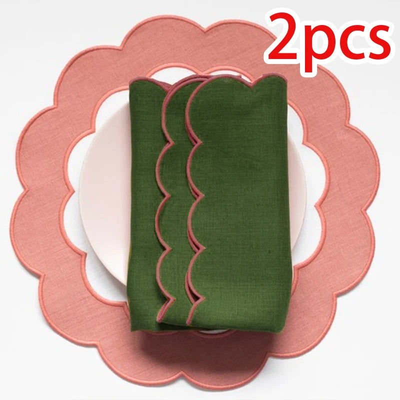 serviettes lin vert rose bord festonnés table mariage decoration boho élégantes réutilisables pastel 36cm